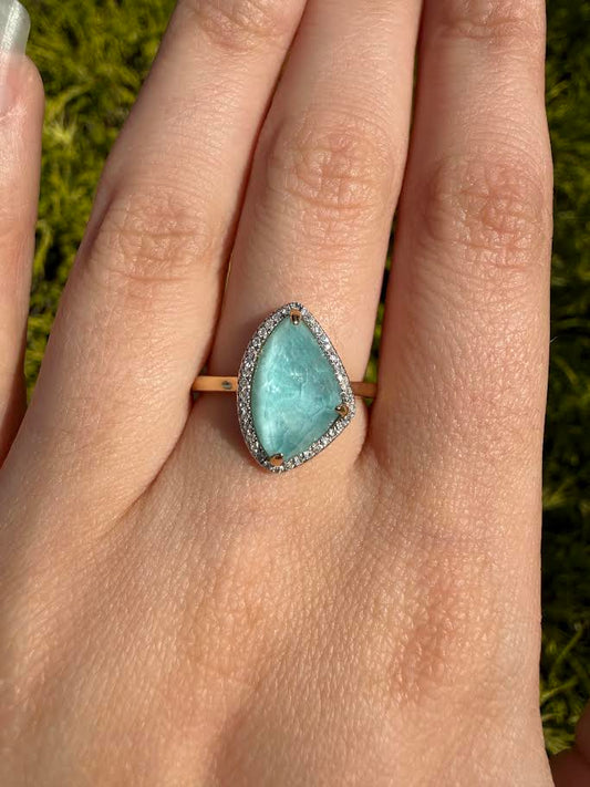 Amazonite and Diamond Halo Ring