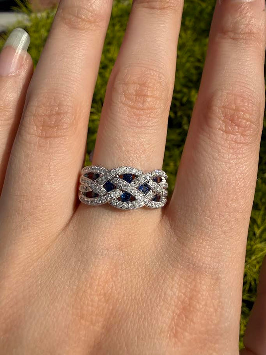 Sapphire and Diamond Multi-Twist Ring
