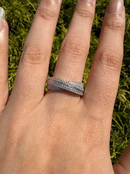 0.80. CTW Diamond Baguette & Round Twist Fashion Ring