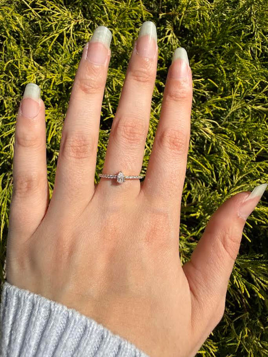 18K 0.40 CTW Dainty Pear Diamond Accented Ring