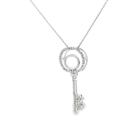 14K White Gold Pave Diamond Key Pendant