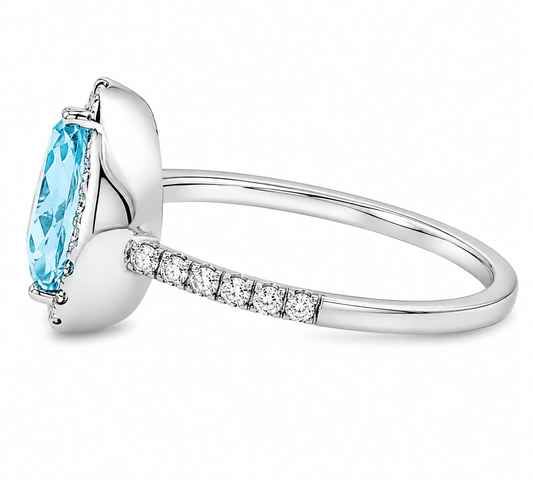 Blue Topaz and Diamond Halo Ring
