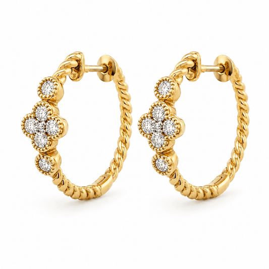 Diamond Clover Twist Hoop Earrings