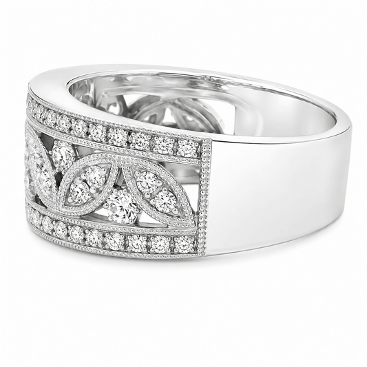 0.88 CTW Milgrain Floral Inspired Diamond Fashion Band