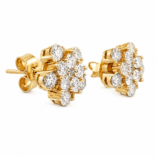 Diamond Floral Cluster Stud Earrings