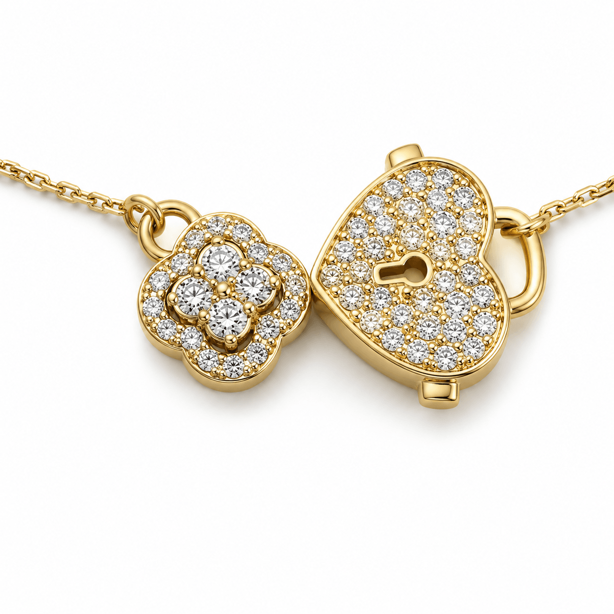 Diamond Key and Heart Necklace