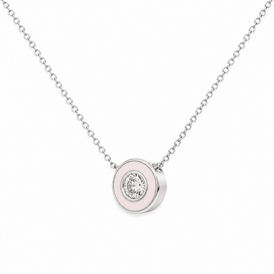 Diamond Pink Enamel Pendant Necklace