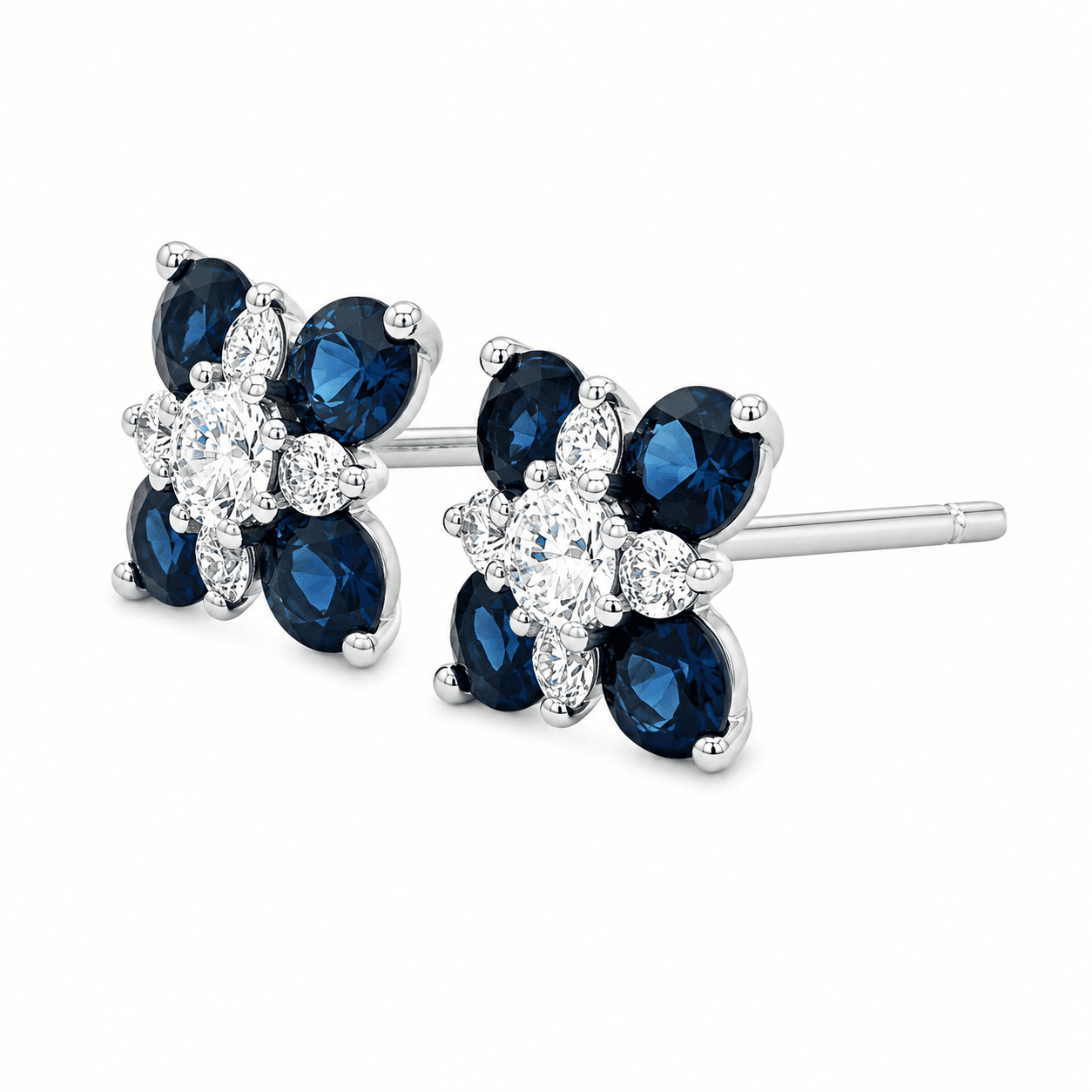 1-1/10 CT TW. Diamond & Sapphire Cluster Earrings
