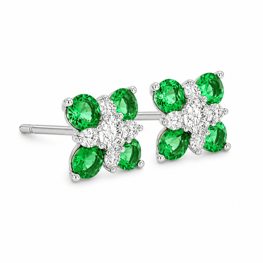 0.29 TDW Emerald and Diamond Cluster Earrings