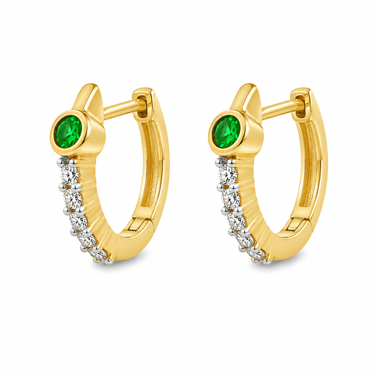0.15 TDW Emerald and Diamond Hoop Earrings