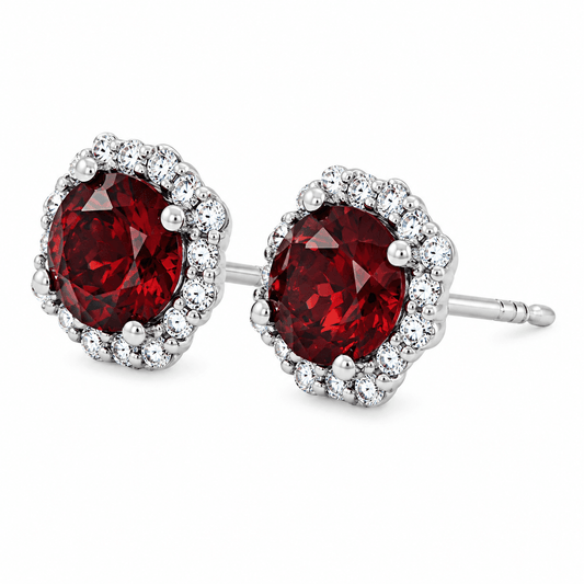 Garnet Halo Stud Earrings
