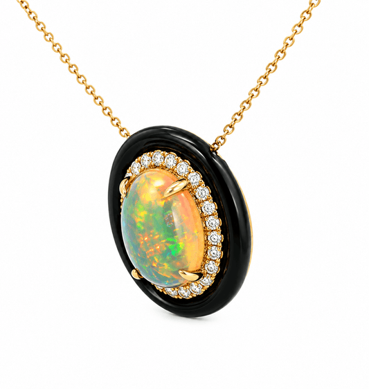 Oval Opal and Diamond Pendant Necklace