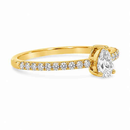 18K 0.40 CTW Dainty Pear Diamond Accented Ring