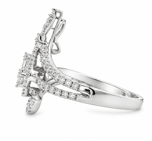 0.74 CTW Floral Baguette Diamond Swirl Fashion Ring