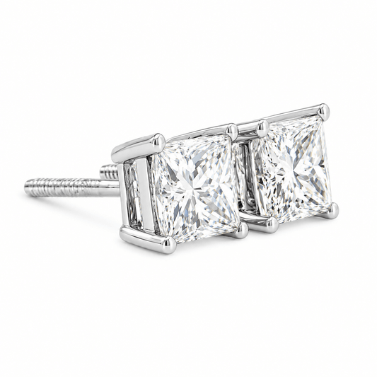 1.50 CTW Princess-Cut Natural Diamond Stud Earrings