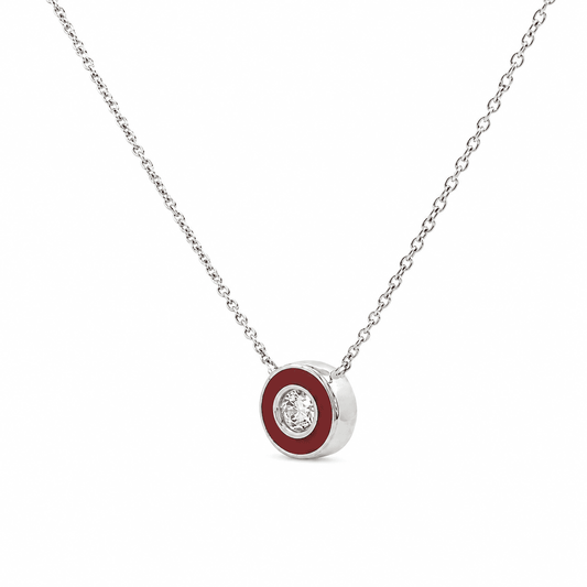 Red Enamel Diamond Pendant Necklace