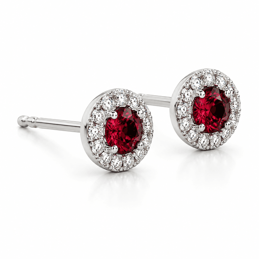 Ruby and Diamond Halo Stud Earrings