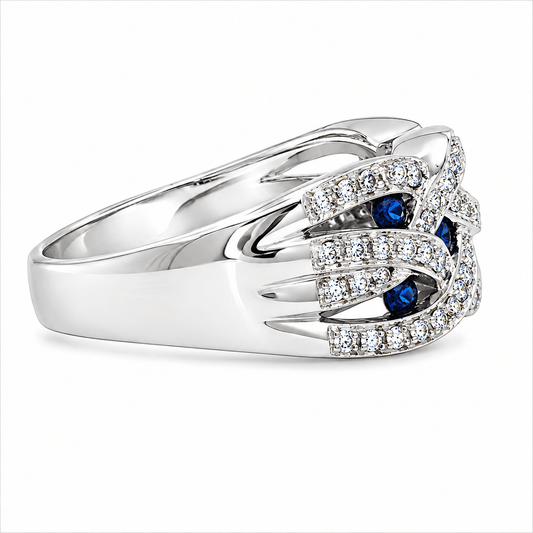 Sapphire and Diamond Multi-Twist Ring