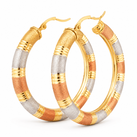 Textured Tri-Color Hoop Earrings
