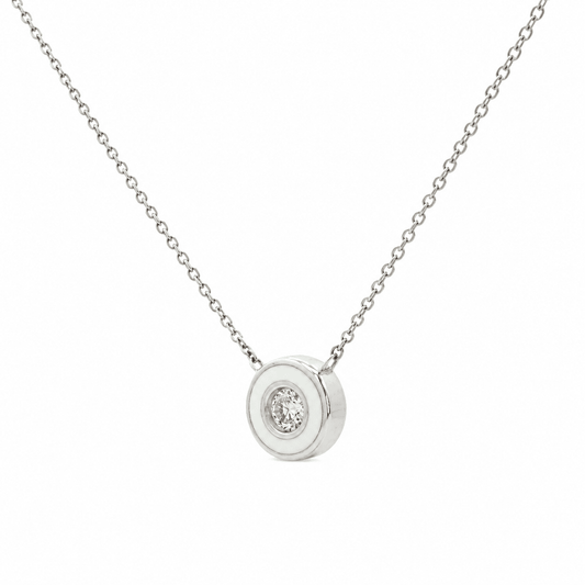Diamond White Enamel Pendant Necklace