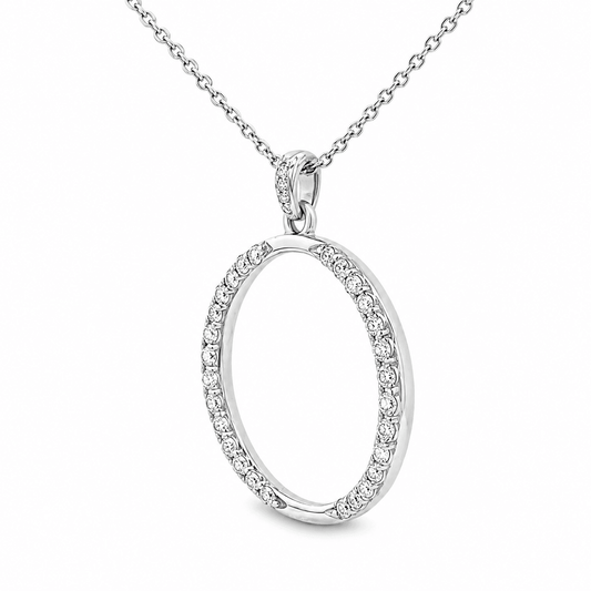 14K White Gold Diamond Circle Pendant & Chain