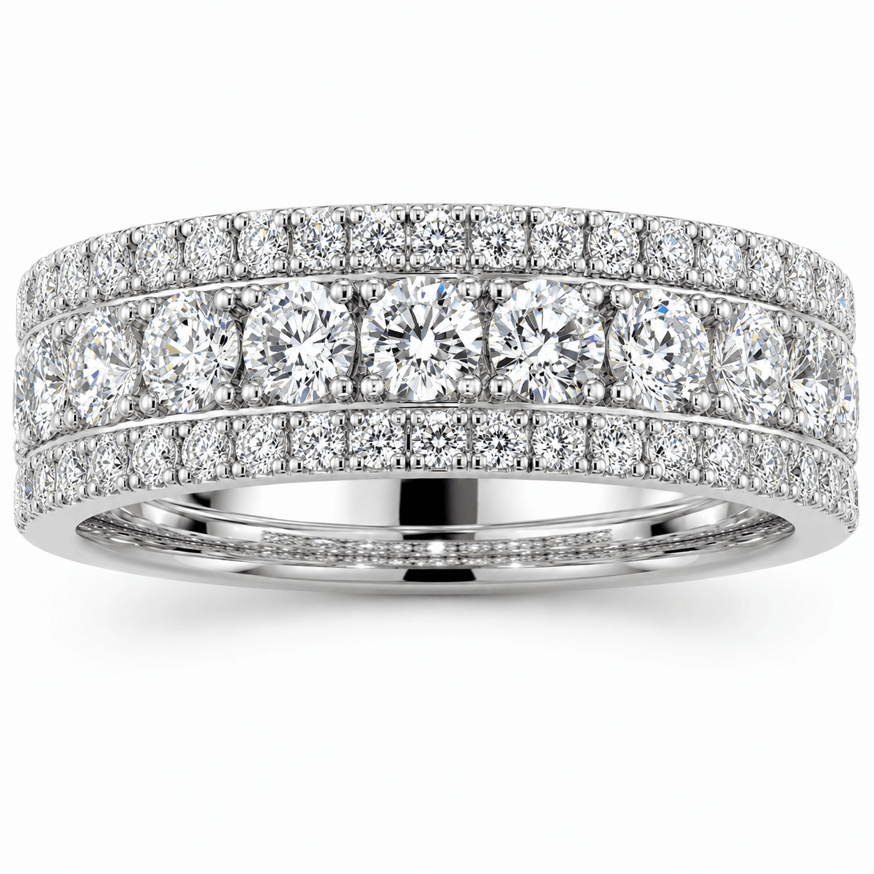 14K White Gold Round Diamond Band
