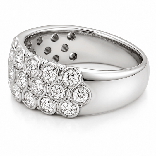 14K White Gold 3-Row Diamond Band