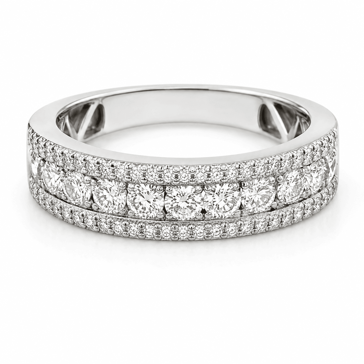 14K White Gold 3-Row Diamond Fashion Band