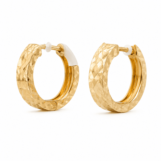 14K Yellow Gold Diamond-Cut Huggie Hoop Earrings