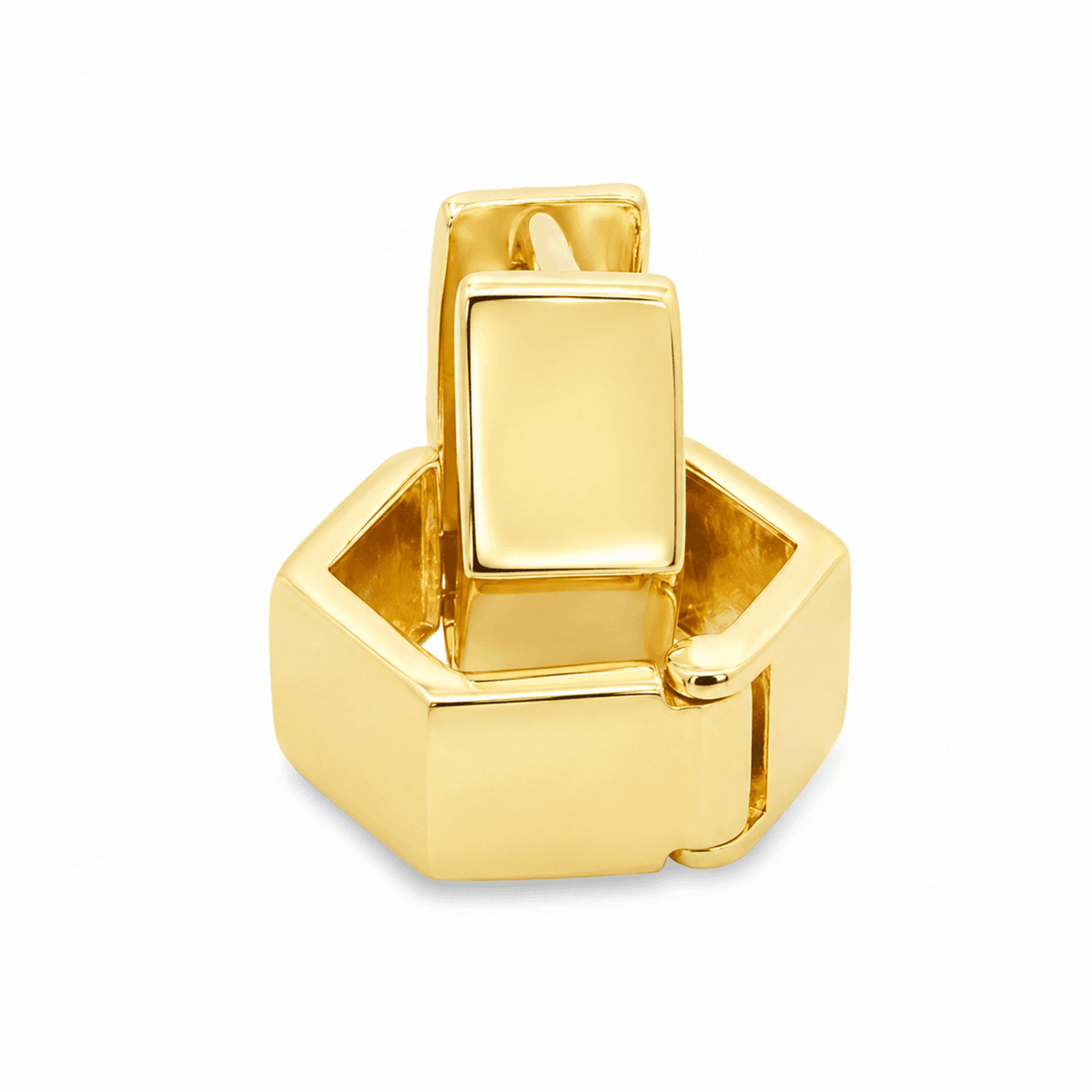 14K Yellow Gold Hexagon Huggie Earrings