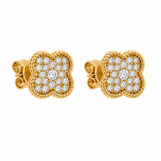 14K Yellow Gold Pavé Clover Style Earrings