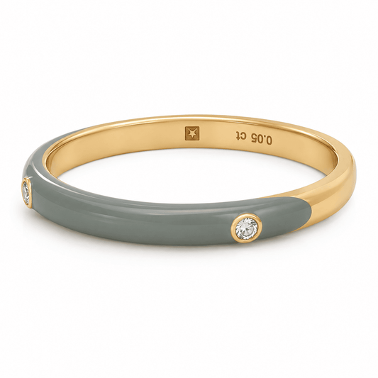 18K Grey Enamel Station Diamond Band