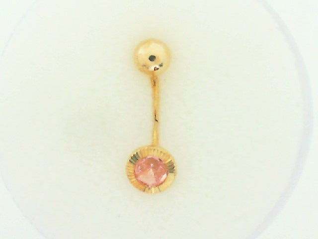 14K Yellow Gold Belly Piercing with Pink Stone