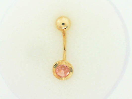 14K Yellow Gold Belly Piercing with Pink Stone