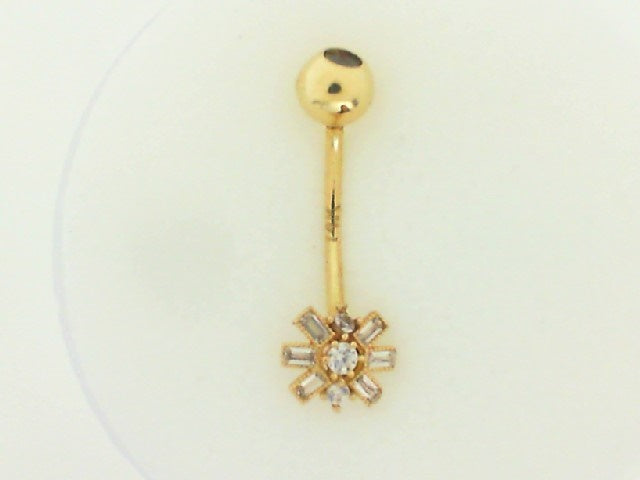 14K Baguette Flower CZ Belly Piercing