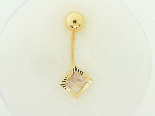 14K Fluted Bezel CZ Belly Piercing