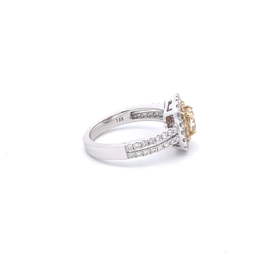 18K 0.57 CTW Yellow Diamond Double Halo Split Shank Ring