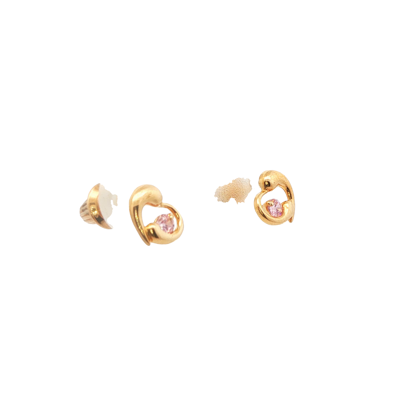 Children's Pink Cubic Zirconia Heart Earrings