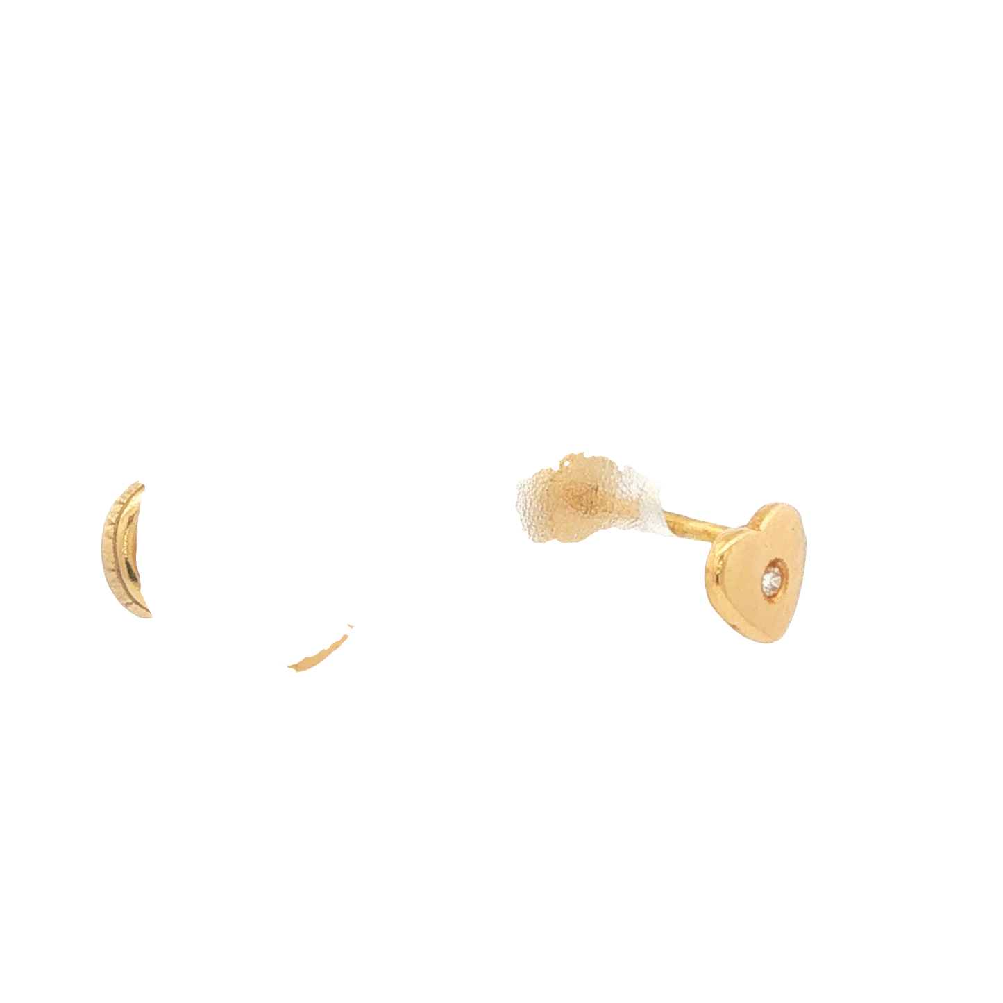 18K Yellow Gold Puff Heart CZ Earrings