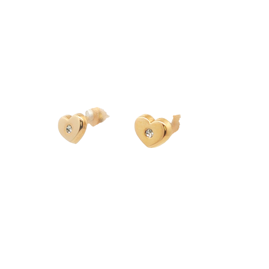 14K Gold Heart CZ Stud Earrings