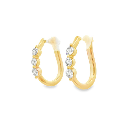 Three-Stone Diamond Hoop Earrings