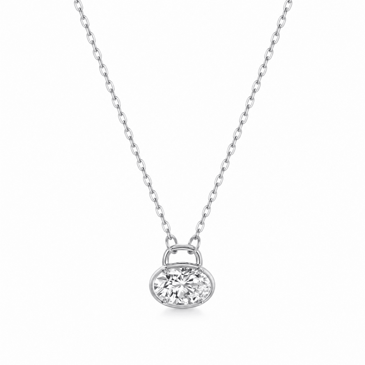 Oval Diamond Bezel Solitaire Pendant Necklace