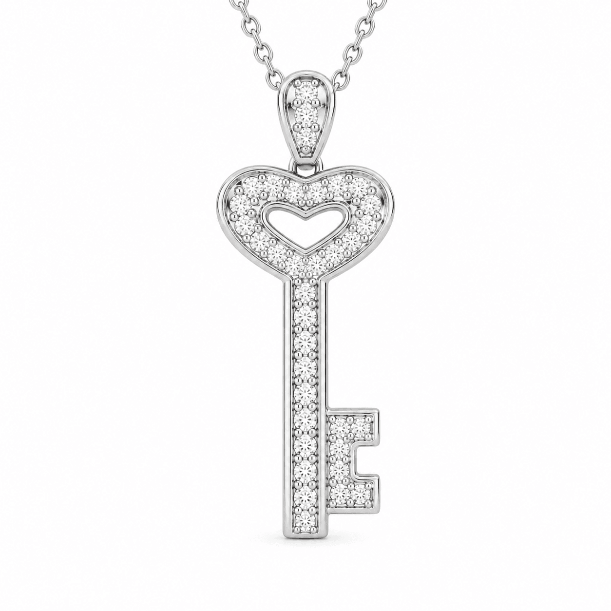 Diamond Heart Key Necklace