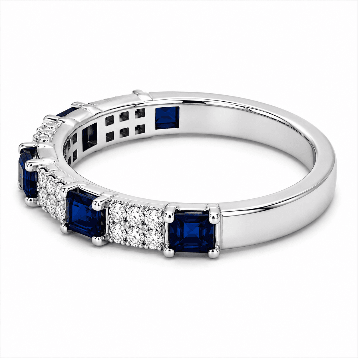 14K White Gold Diamond and Sapphire Ring