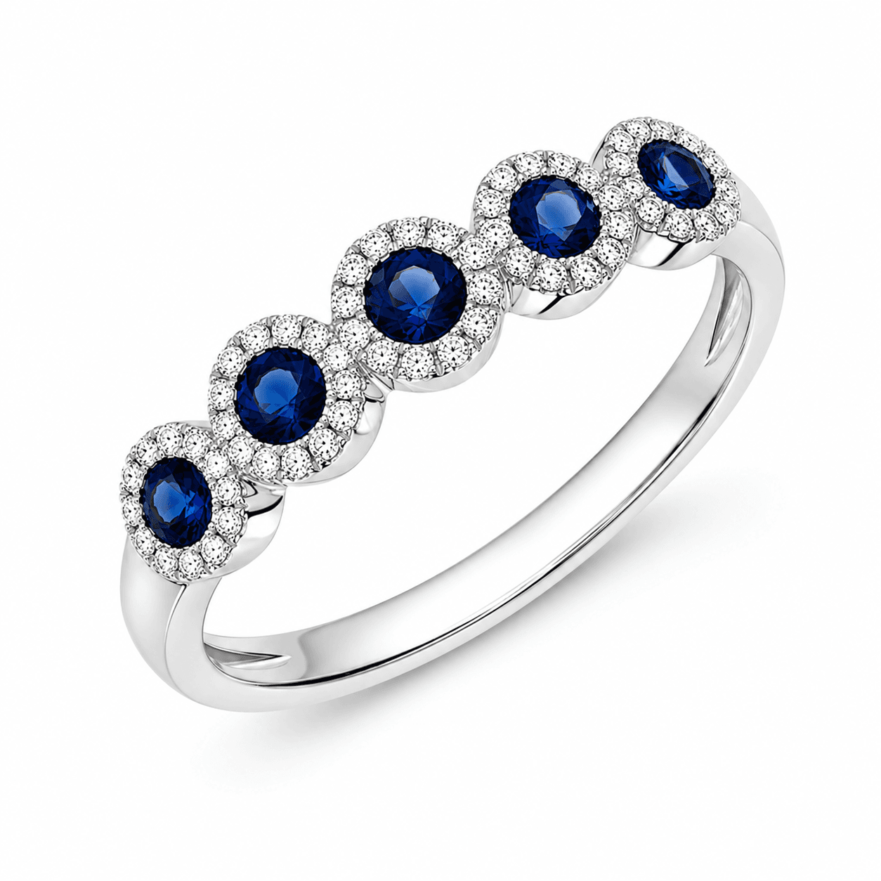14K White Gold Diamond & Sapphire Band