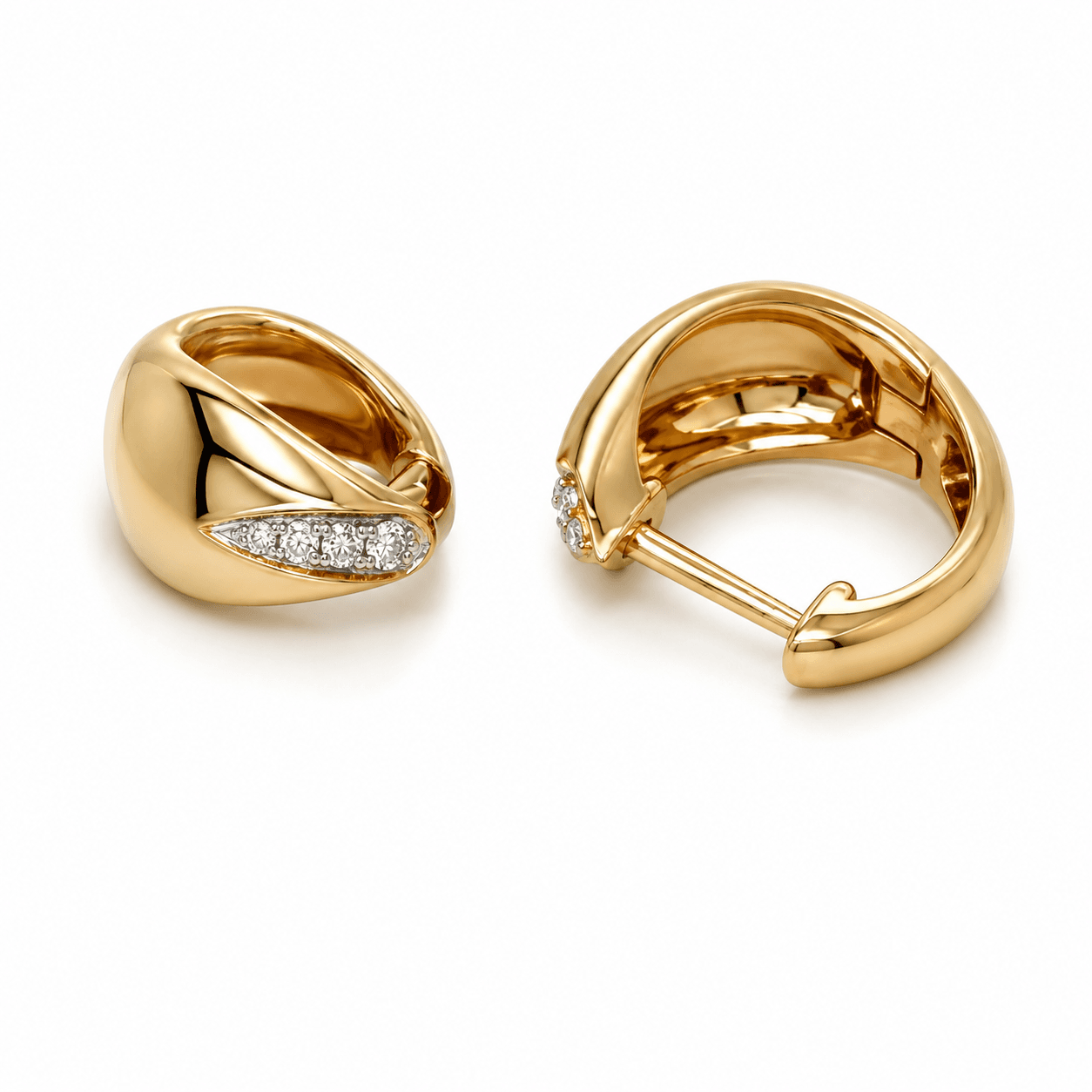 14K Yellow Gold Diamond Huggie Earrings