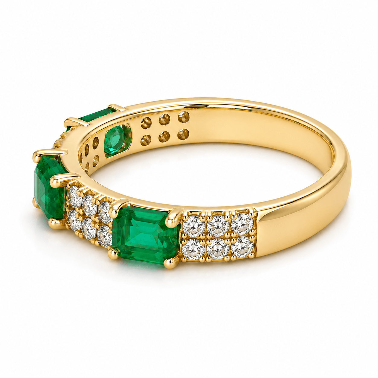 14K Yellow Gold Emerald & Diamond Ring