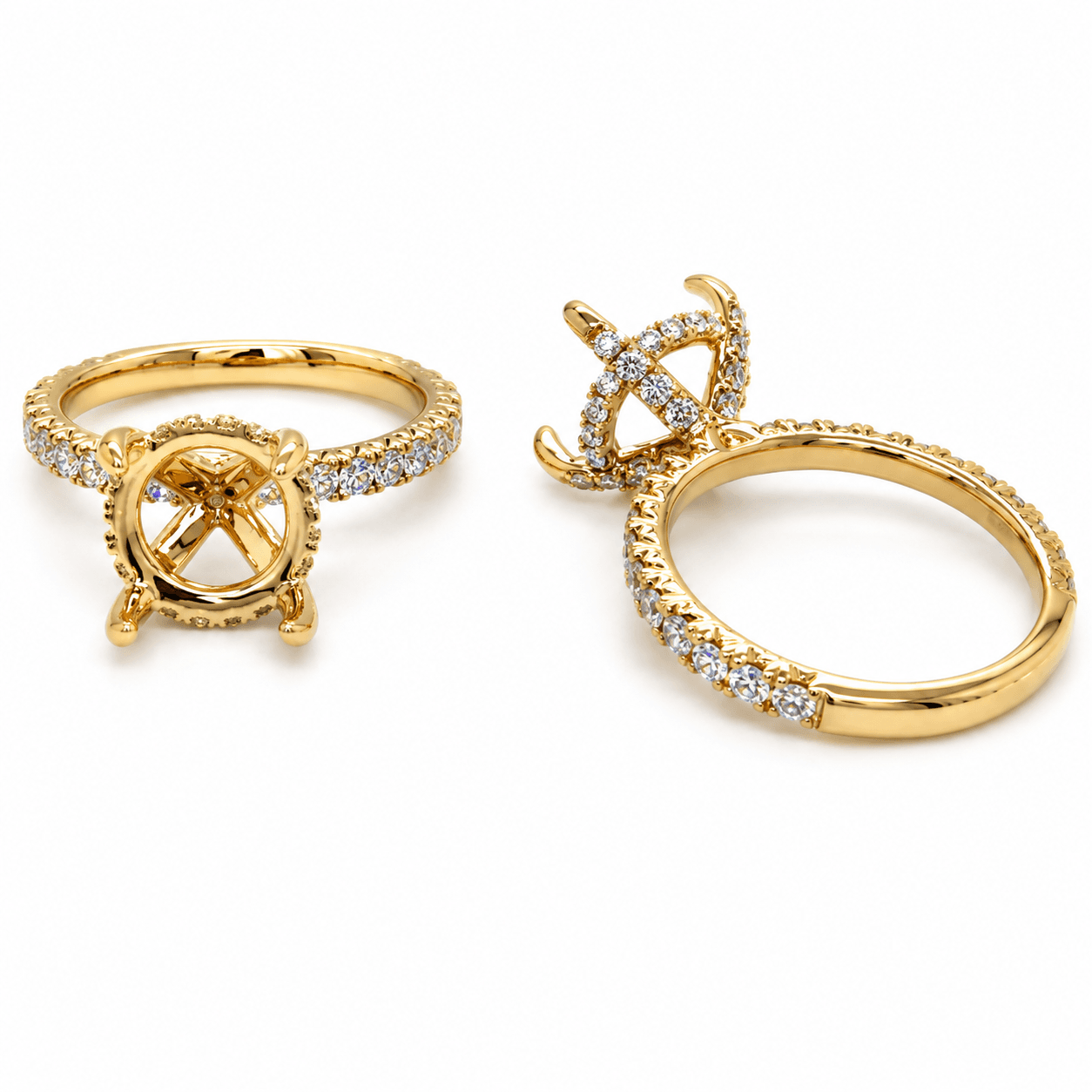 14K Yellow Gold Round Diamond Semi-Mount Ring w/ Under Halo