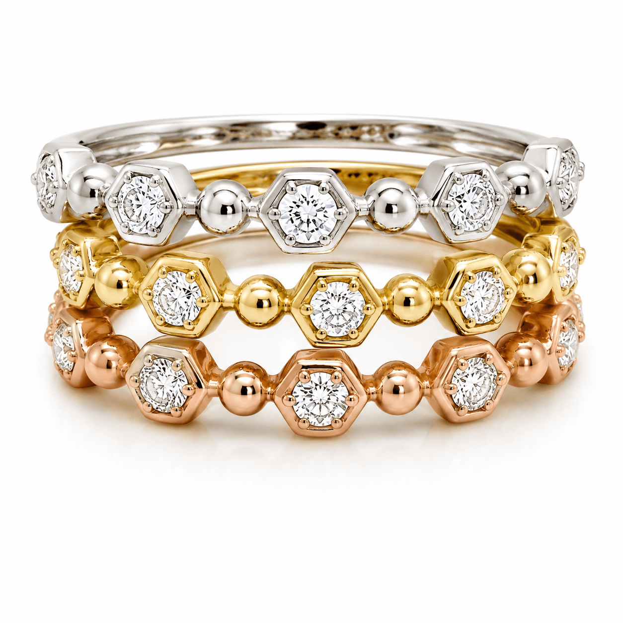14K Tri-Color Gold Diamond Ring