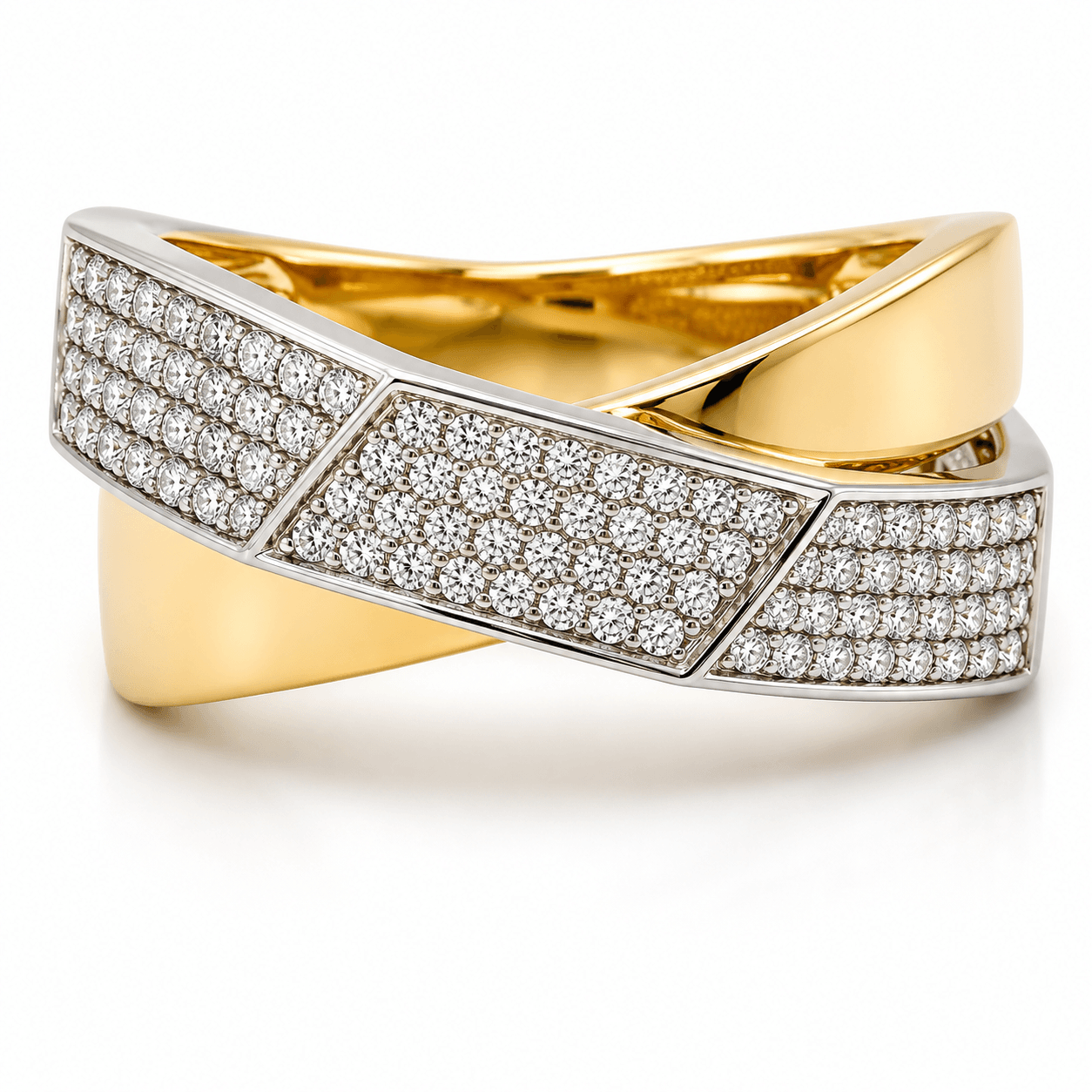Two-Tone Diamond Crossover Ring